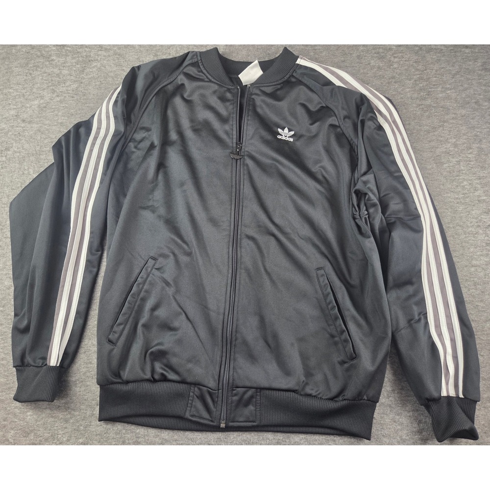 Adidas Track Jacket Men XL Black Trefoil 3-Stripe Full Zip Athletic Bomber 0017